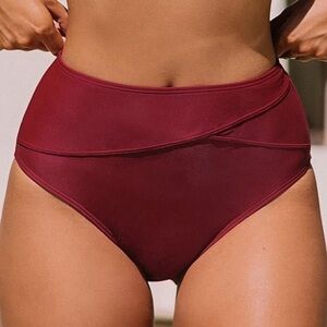 Cupshe Wine Red High Waisted Bikini Swimsuit Bottoms Womens Size M Burgundy